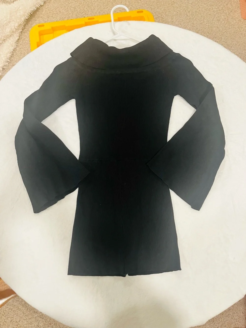 Black Ribbed Off-the-Shoulder Bell Sleeve Romper - Size M - Picture 2 of 9